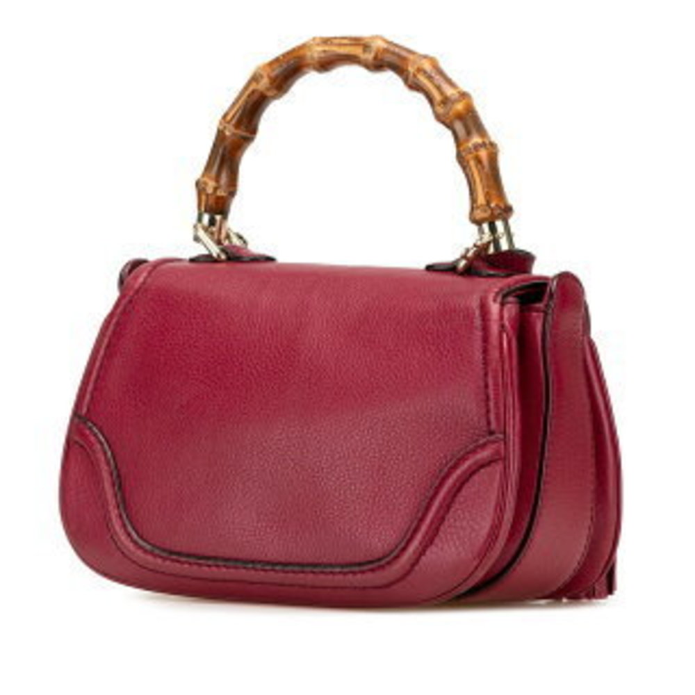 Gucci Bamboo Shoulder Bag Red Bordeaux Leather - Picture 2 of 8
